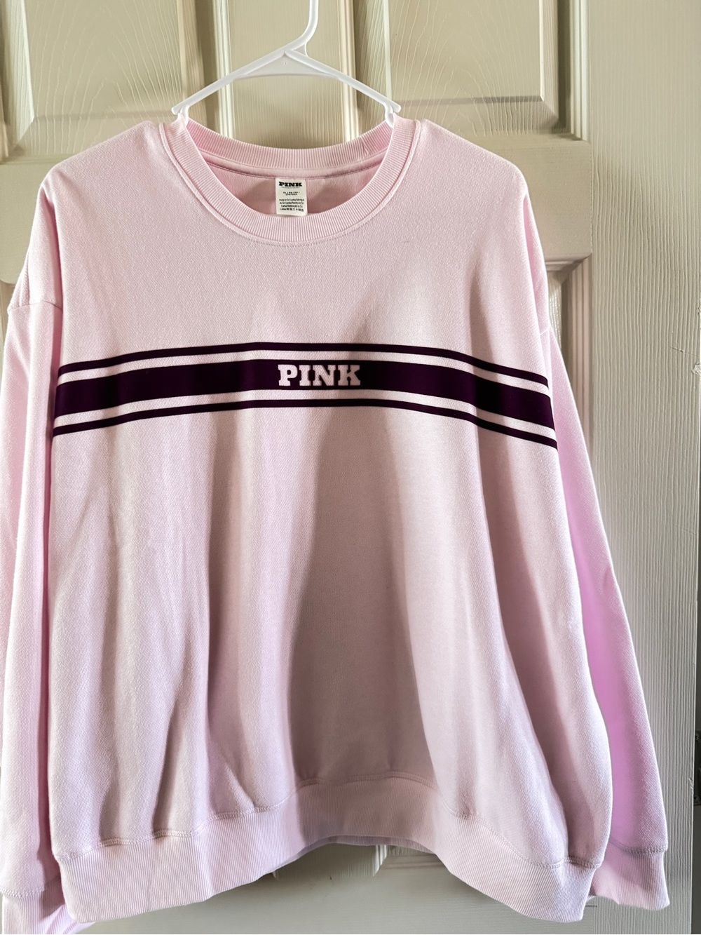 PINK Victoria's Secret Light Pink Crewneck with Maroon Stripes